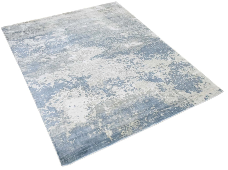 8x10 Rug, Abstract Blue and Ivory Rug made with Viscose Art Silk, Living, Dinning and Bedroom Rug | TRD006QT810