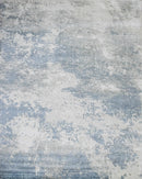 Viscose Area Rug 8x10 - Modern Abstract Blue and Ivory Hand Loom Design