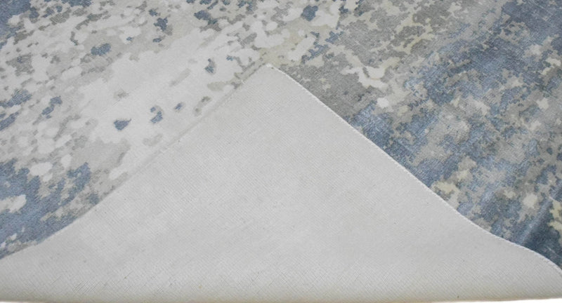 8x10 Rug, Abstract Blue and Ivory Rug made with Viscose Art Silk, Living, Dinning and Bedroom Rug | TRD006QT810