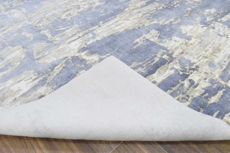 8x10 Rug, Blue and Brown Rug, Modern Abstract Hand loom Printed Viscose Area Rug