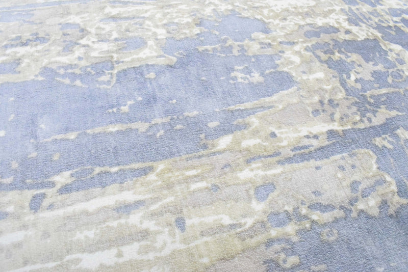 8x10 Rug, Blue and Brown Rug, Modern Abstract Hand loom Printed Viscose Area Rug