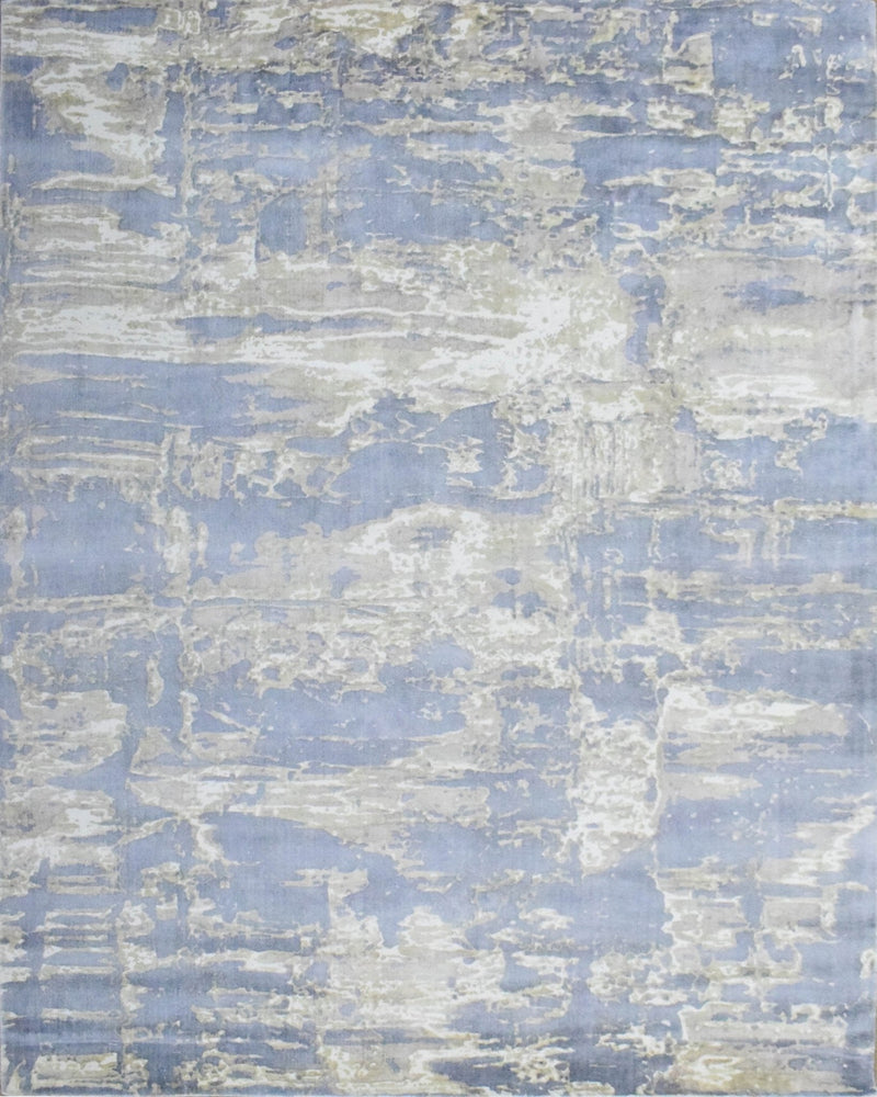 8x10 Rug, Blue and Brown Rug, Modern Abstract Hand loom Printed Viscose Area Rug