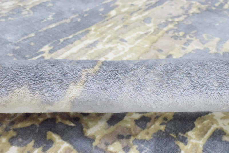 8x10 Rug, Blue and Brown Rug, Modern Abstract Hand loom Printed Viscose Area Rug