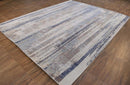 Blue and Beige Bamboo Silk Hand-Knotted Area Rug 8x10 - Modern Abstract