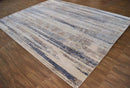 Blue and Beige Bamboo Silk Hand-Knotted Area Rug 8x10 - Modern Abstract