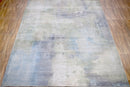 Modern Blue And Ivory Abstract Bamboo Silk Hand Knotted Area Rug 8x10 Shimmering