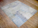Modern Blue And Ivory Abstract Bamboo Silk Hand Knotted Area Rug 8x10 Shimmering