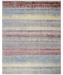 Rust and Blue Hand Knotted Modern Abstract Bamboo Silk Area Rug 8x10