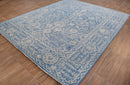Wool Area Rug Blue and Beige 8x10 - Hand Knotted Traditional