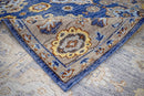 Traditional Blue and Camel Hand Knotted 8x10 Wool Area Rug