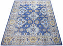 Traditional Blue and Camel Hand Knotted 8x10 Wool Area Rug