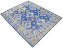 Traditional Blue and Camel Hand Knotted 8x10 Wool Area Rug