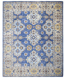 Traditional Blue and Camel Hand Knotted 8x10 Wool Area Rug