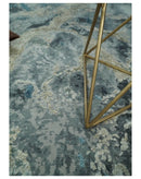 Blue and Beige Modern Abstract Hand Knotted Bamboo Silk Area Rug 8x10