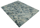 Blue and Beige Modern Abstract Hand Knotted Bamboo Silk Area Rug 8x10