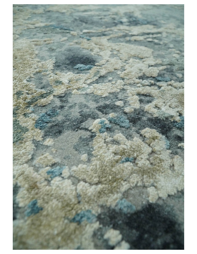 8x10 Rug | One of a Kind Blue and Silver Bamboo Silk Hand Made Modern Abstract Area Rug | SK29