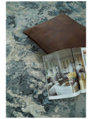 8x10 Rug | One of a Kind Blue and Silver Bamboo Silk Hand Made Modern Abstract Area Rug | SK29