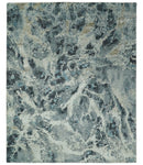 8x10 Rug | One of a Kind Blue and Silver Bamboo Silk Hand Made Modern Abstract Area Rug | SK29