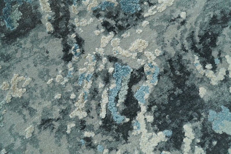 8x10 Rug | One of a Kind Blue and Silver Bamboo Silk Hand Made Modern Abstract Area Rug | SK29