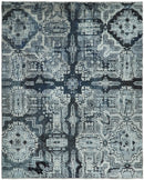 Blue Silver Traditional Hand Knotted Wool Bamboo Silk Area Rug 8x10