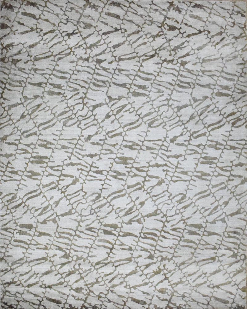 8x10 Rug, White and Brown Rug, Modern and Abstract Rug, Hand-loom Printed Viscose Area Rug | TRD020QT810