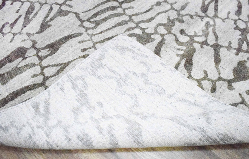 8x10 Rug, White and Brown Rug, Modern and Abstract Rug, Hand-loom Printed Viscose Area Rug | TRD020QT810
