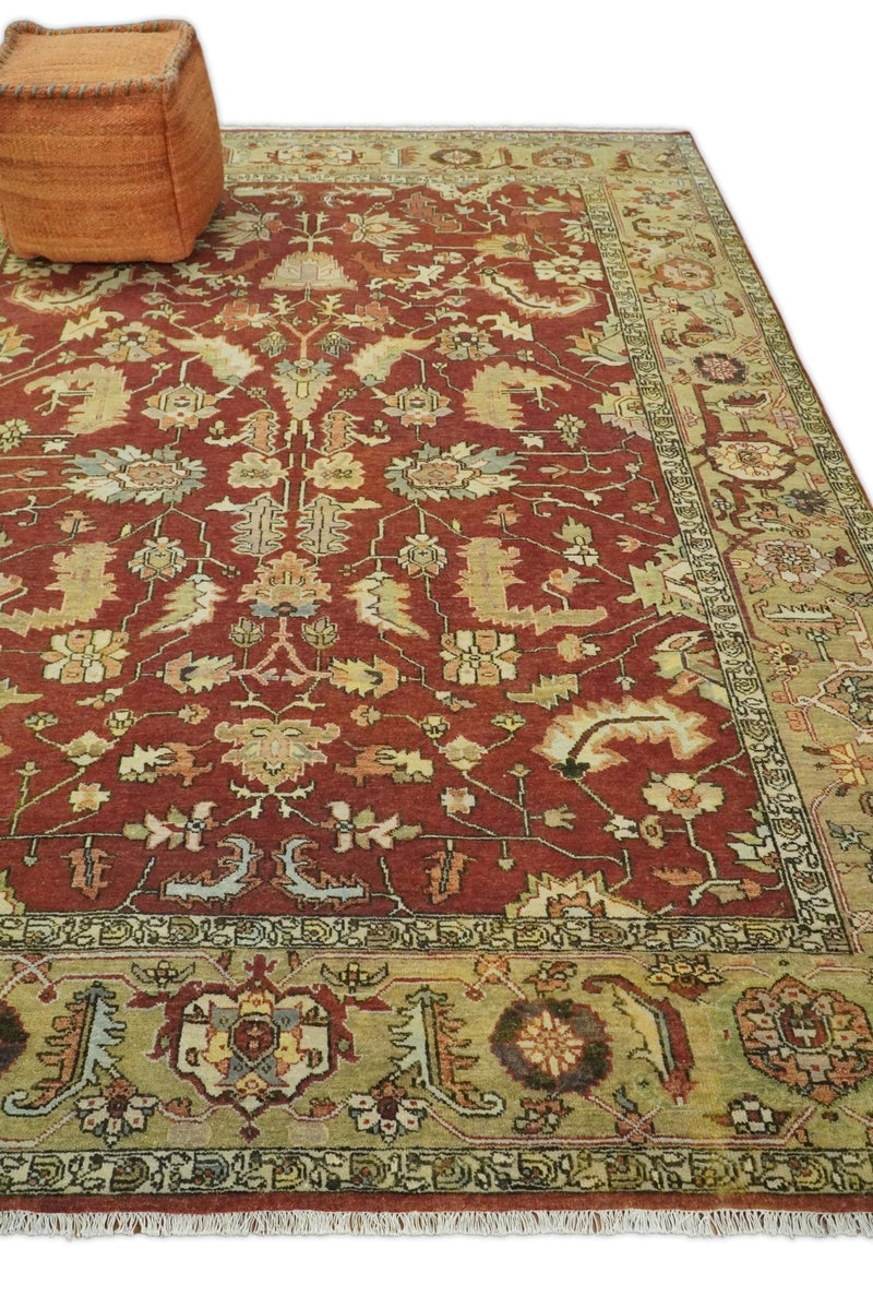 8x10 Rust and Beige Hand Knotted Traditional Antique Turkish Vintage Wool Rug | TRDCP538810