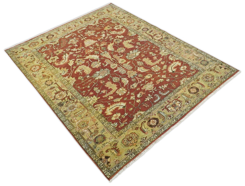 8x10 Rust and Beige Hand Knotted Traditional Antique Turkish Vintage Wool Rug | TRDCP538810