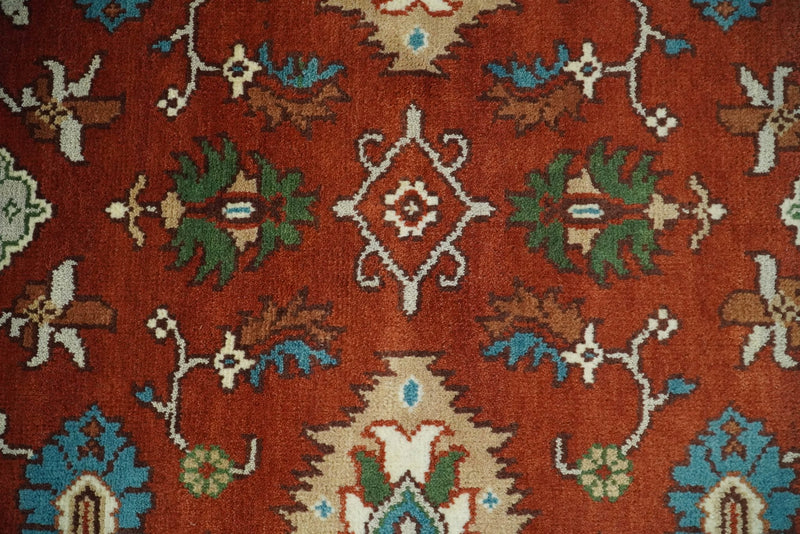 8x10 Brown, Ivory and Teal Hand Knotted Traditional Antique Turkish Wool Rug | TRDCP387810