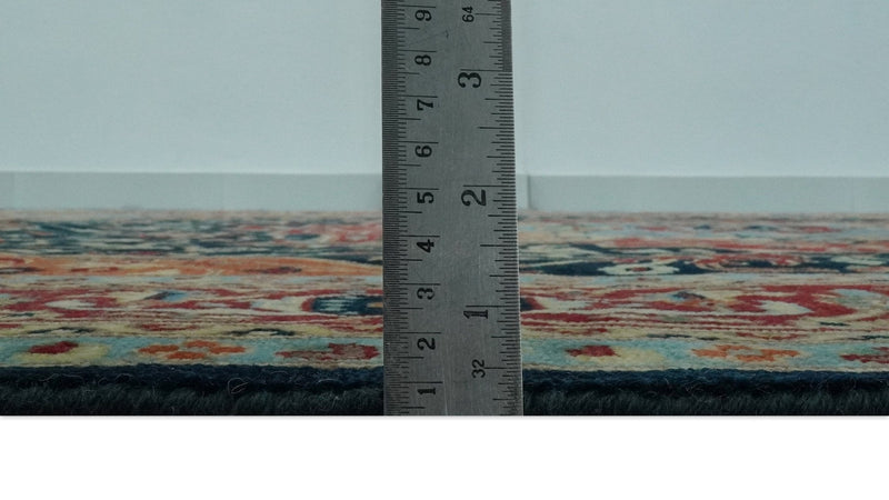 8x10 Rust and Blue Fine Hand Knotted Traditional Heriz Medallion wool area rug