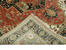 8x10 Rust and Blue Fine Hand Knotted Traditional Heriz Medallion wool area rug