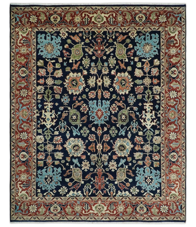 8x10 Rust and Blue Hand Knotted Traditional Antique Turkish Vintage Wool Rug | TRDCP540810