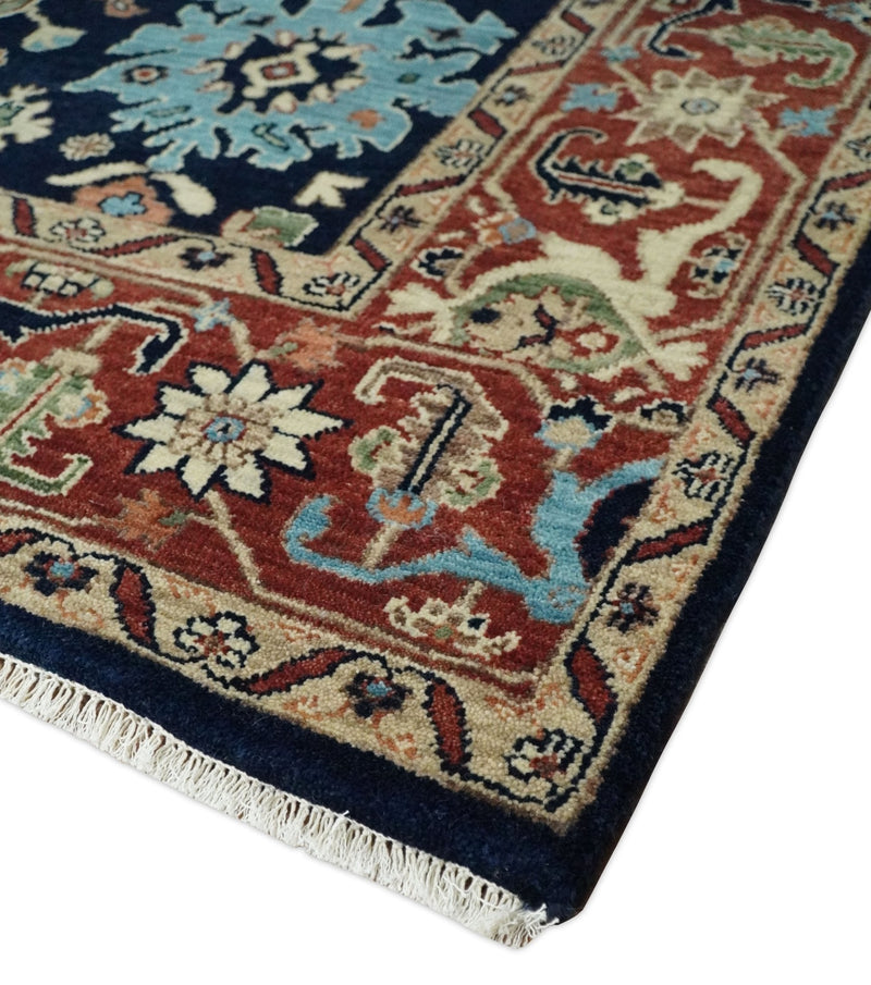 8x10 Rust and Blue Hand Knotted Traditional Antique Turkish Vintage Wool Rug | TRDCP540810