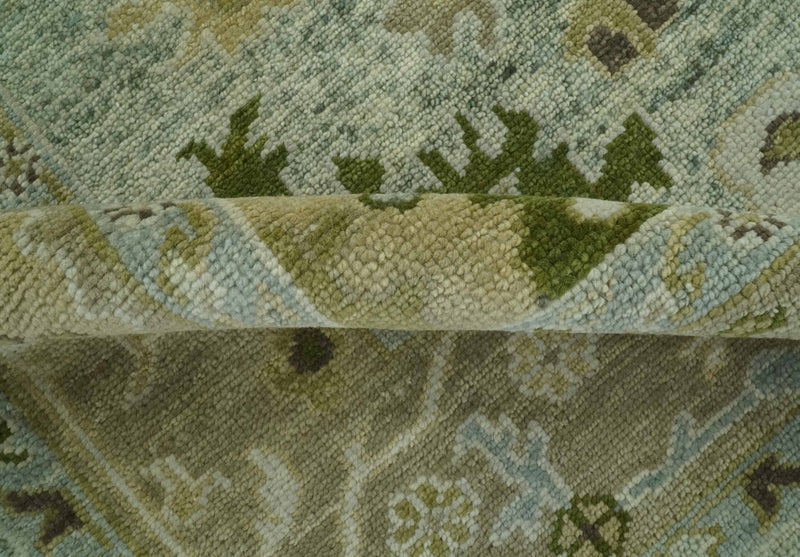 8x10 Silver and Green Hand Knotted Traditional Oushak wool area rug