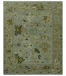 8x10 Silver and Green Hand Knotted Traditional Oushak wool area rug