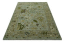 8x10 Silver and Green Hand Knotted Traditional Oushak wool area rug