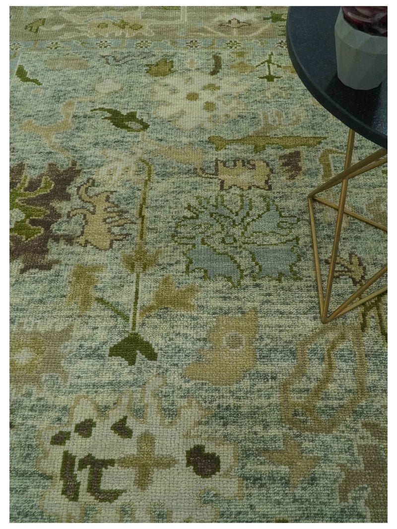 8x10 Silver and Green Hand Knotted Traditional Oushak wool area rug