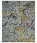 8x10 Silver, Charcoal and Gold Modern Abstract Handmade Wool and Art Silk Area Rug by The Rug Decor