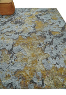 8x10 Silver, Charcoal and Gold Modern Abstract Handmade Wool and Art Silk Area Rug by The Rug Decor