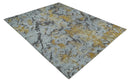 8x10 Silver, Charcoal and Gold Modern Abstract Handmade Wool and Art Silk Area Rug by The Rug Decor