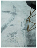 8x10 Silver, Ivory and Charcoal Modern Abstract Hand Loomed Art Silk Area Rug by The Rug Decor