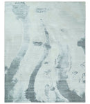 8x10 Silver, Ivory and Charcoal Modern Abstract Hand Loomed Art Silk Area Rug by The Rug Decor
