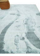 8x10 Silver, Ivory and Charcoal Modern Abstract Hand Loomed Art Silk Area Rug by The Rug Decor
