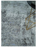 8x10 Silver, Ivory and Charcoal Modern Abstract Handmade Bamboo Silk Area Rug by The Rug Decor