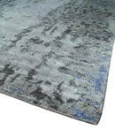 8x10 Silver, Ivory and Charcoal Modern Abstract Handmade Bamboo Silk Area Rug by The Rug Decor