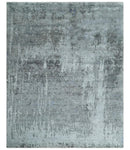 8x10 Silver, Ivory and Charcoal Modern Abstract Handmade Bamboo Silk Area Rug by The Rug Decor