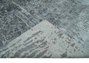 8x10 Silver, Ivory and Charcoal Modern Abstract Handmade Bamboo Silk Area Rug by The Rug Decor