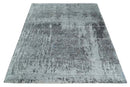 8x10 Silver, Ivory and Charcoal Modern Abstract Handmade Bamboo Silk Area Rug by The Rug Decor