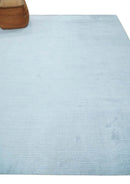 8x10 Solid Plain Blue, Silver Hand Loomed Modern Scandinavian Art Silk Loop Cut Area Rug by The Rug Decor