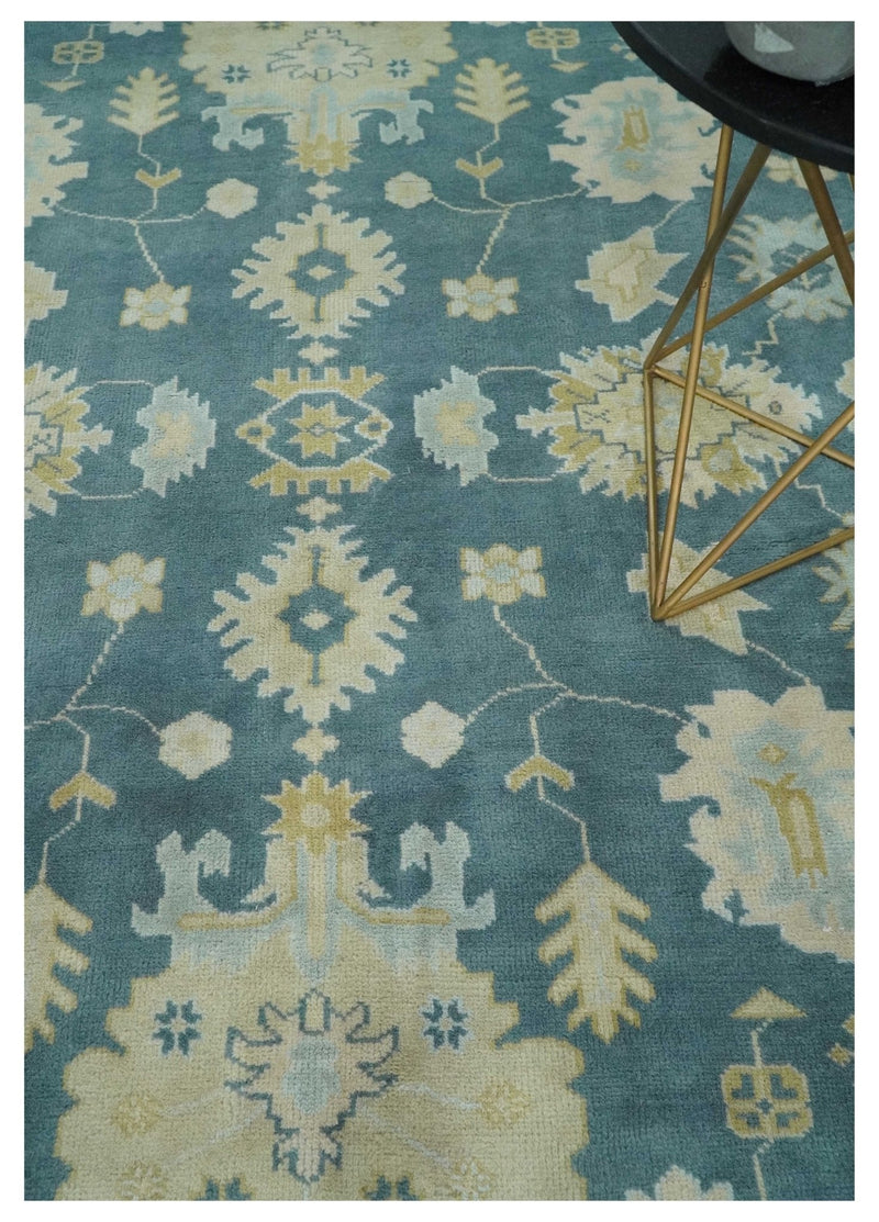 8x10 Teal and Beige Hand Knotted Heriz Serapi Floral Area Rug | TRDCP1185810